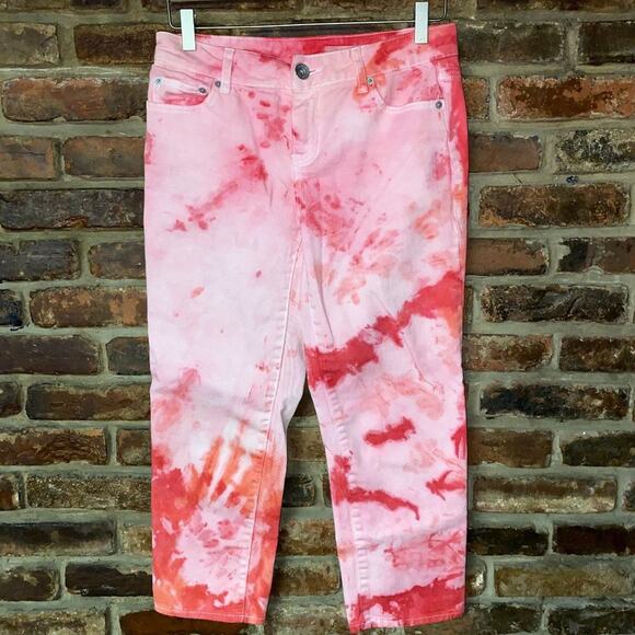 DKNY Custom Tie Dye Capri Denim Jeans Size 4 - Picture 1 of 10